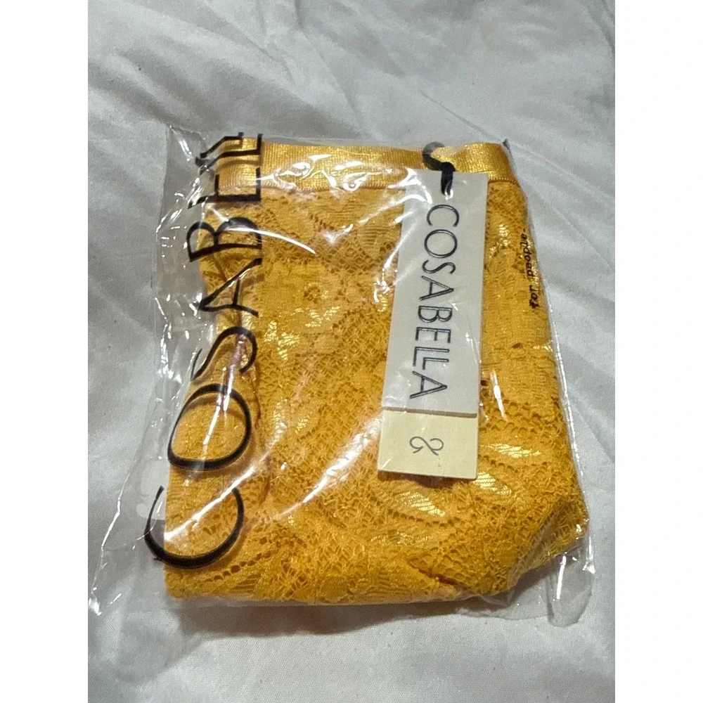 Cosabella Men's Lace Thong Brief Taaja  Mango Yellow Luxury Italian Lace Size L‎
